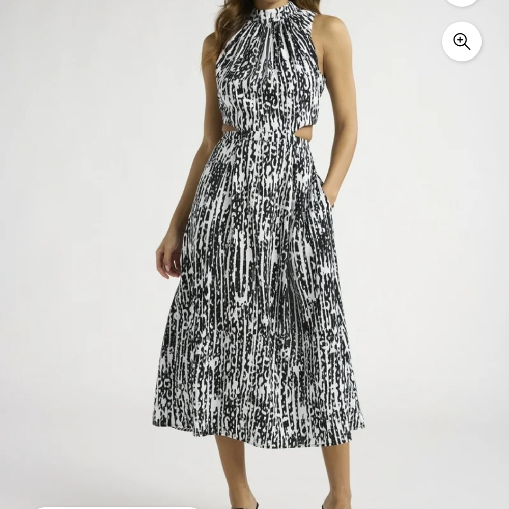 Sofia by Sofia Vergara Royal Blue White Midi Dress With Cut Out Midriff
